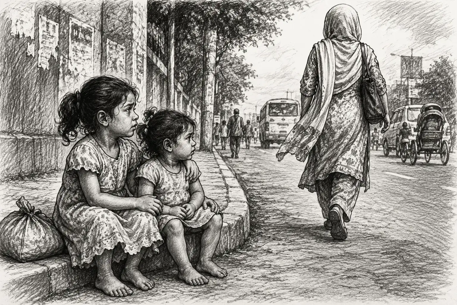 ‘থাকো, টাকা নিয়ে আসি’ বলে দুই কন্যাকে রাস্তায় রেখে চলে গেলেন মা, পরে আর ফেরেননি