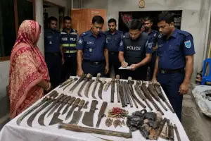 স্ত্রীর তথ্যের ভিত্তিতে স্বামীর বাড়িতে পুলিশের অভি/যান, উদ্ধার বিপুল দেশীয় অ/স্ত্র