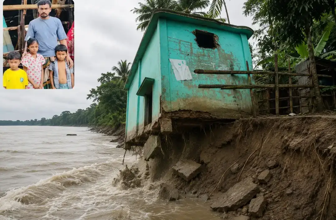 “চোখের সামনে ঘরটা নদীতে চলে যাচ্ছে। থাকার মতো আর কোনো জায়গা নেই। ছয় সদস্যের পরিবার নিয়ে কার দরজায় দাঁড়াব, কোথায় যাব, সেটাও জানি না।”