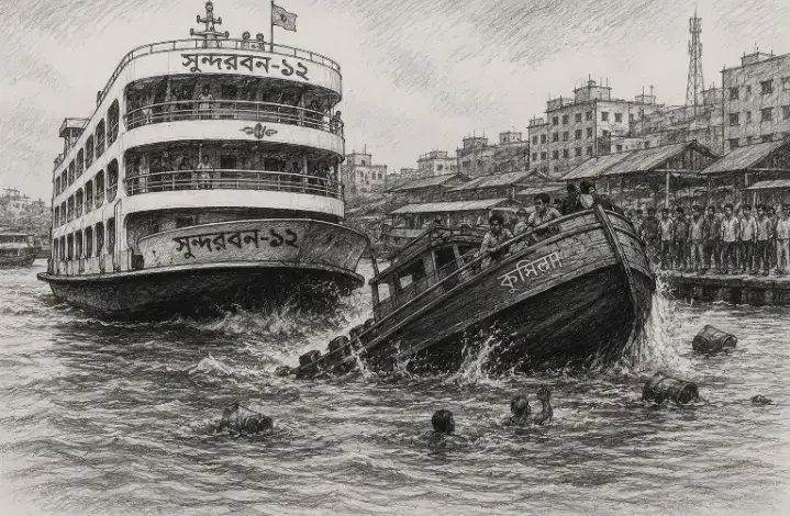 সদরঘাটে লঞ্চের ধাক্কায় ট্রলারডুবি, ২ জন নিখোঁজ