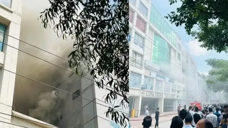 ধানমন্ডি ২৭-এ এপেক্স শোরুমে আগু’ন, প্রায় দুই ঘণ্টা পর নিয়ন্ত্রণে আগু’ন