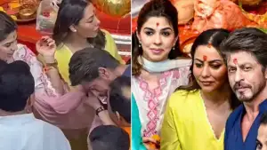 গৌরী-সুহানা পাশে, সহকারী পূজার ওড়নায় মুখ মুছে আলোচনায় শাহরুখ